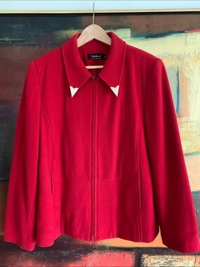 TRIBAL Red Wool Cashmere Western Jacket 12 Engraved Horseshoe Collar Tipse